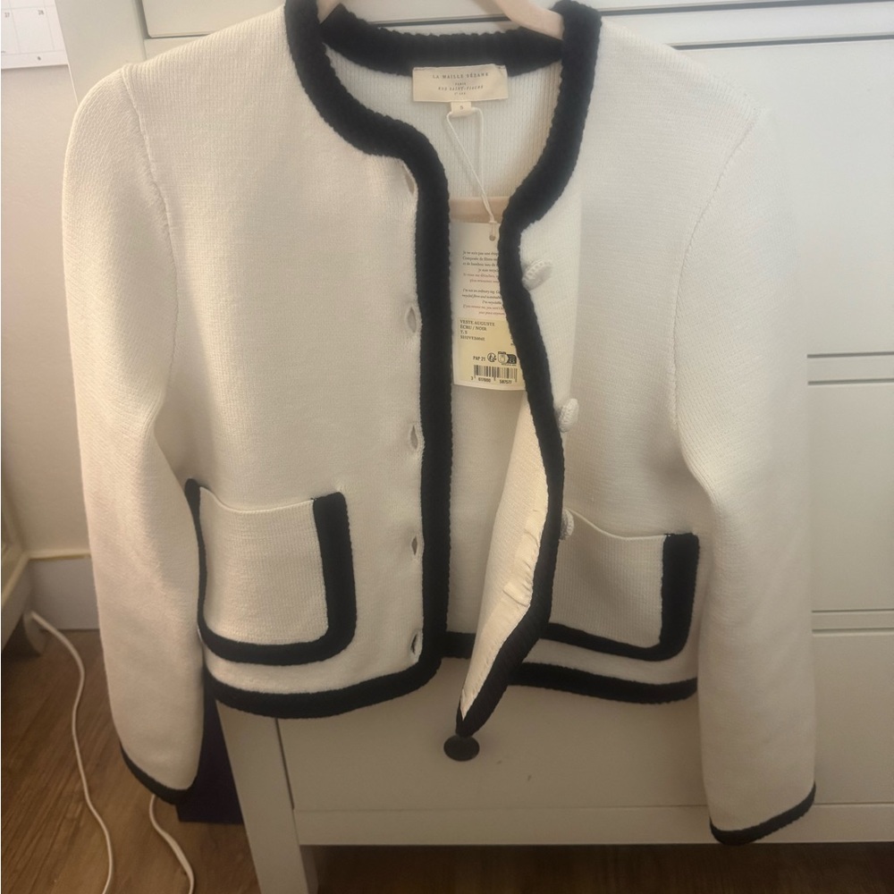 Sezane Auguste Ecru and Black Jacket, S, NWT